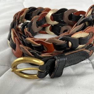 Fossil leather loop multi shade belt black tan brown brass hardware